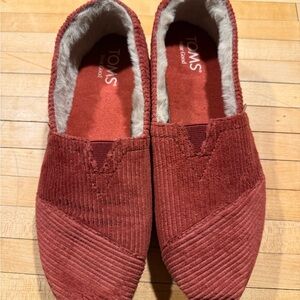 TOMS Burgundy Corduroy Slip-Ons